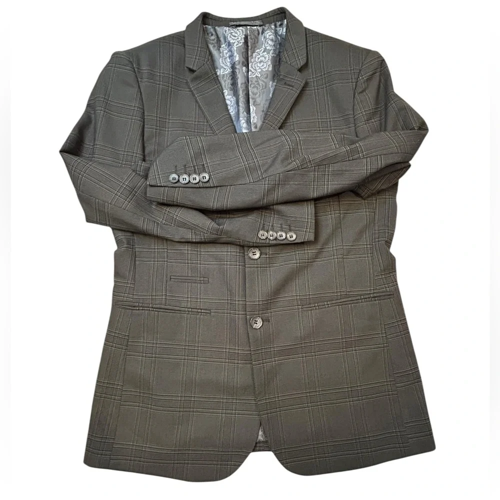 Alberto Cardinali Men's Skinny Fit Gray‎ Glenn Plaid Blazer 42L